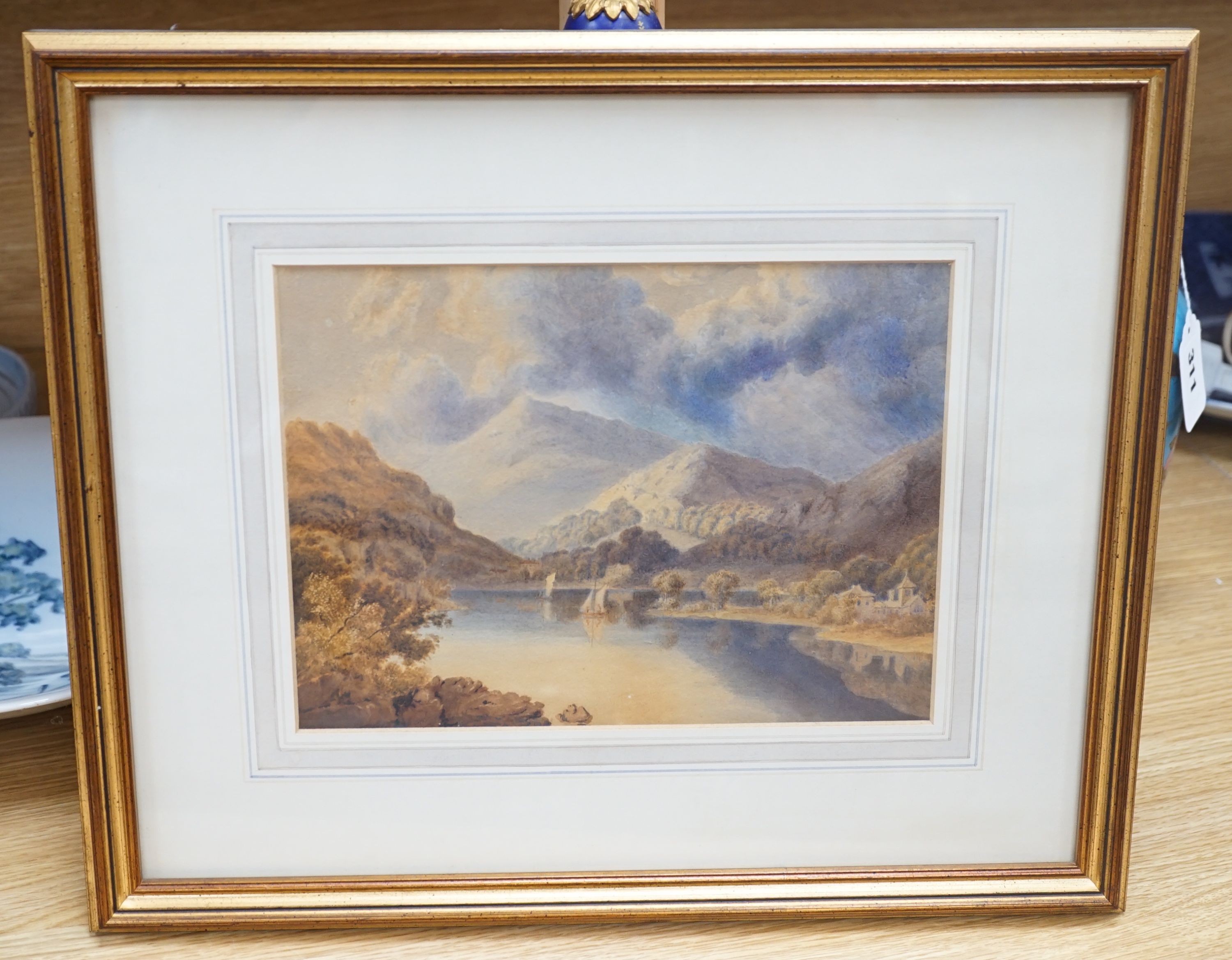 Attributed to George Fennel Robson (1788-1833), Lakeland view with small sailing boats, pen and watercolour, 19 x 25.5cm